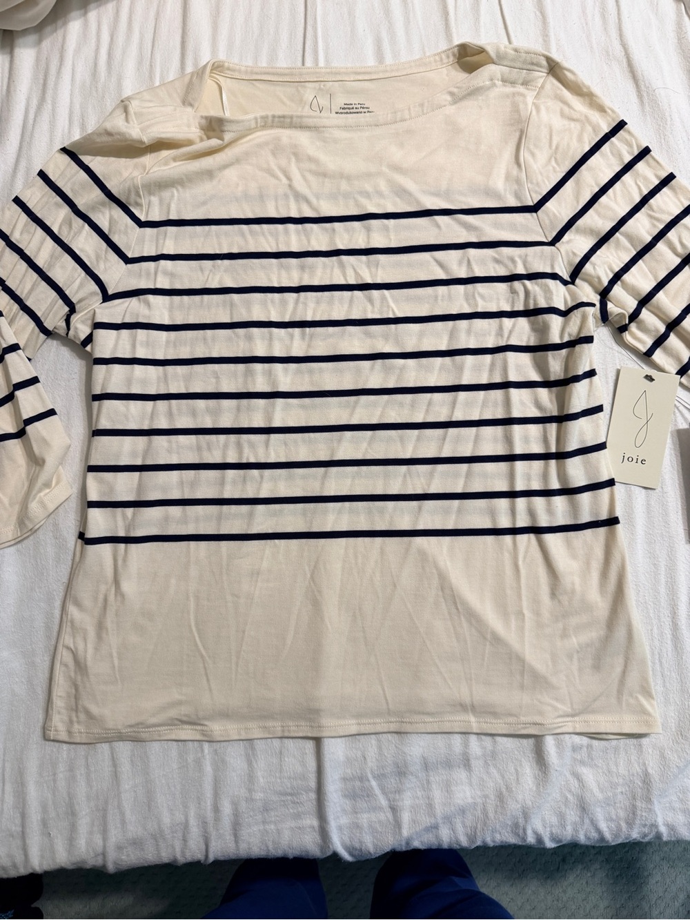 Joie Cream and Navy Striped Boatneck Top Martha Stewart NWT XL